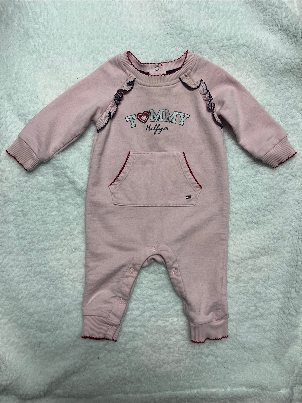4/25$ Tommy Hilfiger Pink Baby Romper with Heart Logo